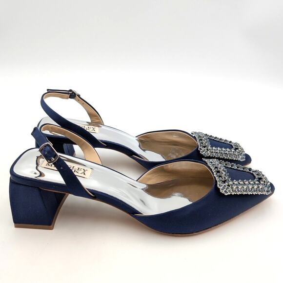 Badgley Mischka Emmie Pointed Toe Slingback Pumps Midnight Size US8.5 EU39 - Picture 4 of 11